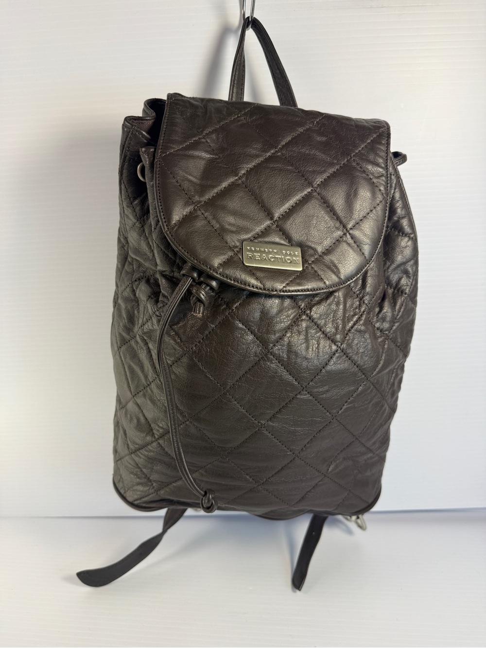 Kenneth Cole Reaction Quilted Dark Brown Leather Backpack